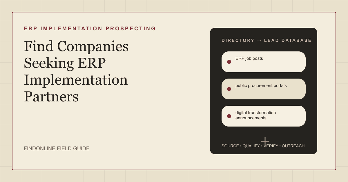 ERP implementation company discovery using job posts, public procurement portals, and digital transformation announcements