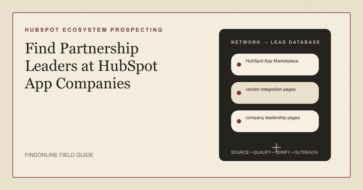 Find partnership leaders at HubSpot app companies using marketplace, integration, and leadership evidence.