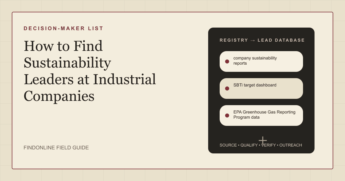 Thumbnail listing public sources for finding sustainability leaders at industrial companies