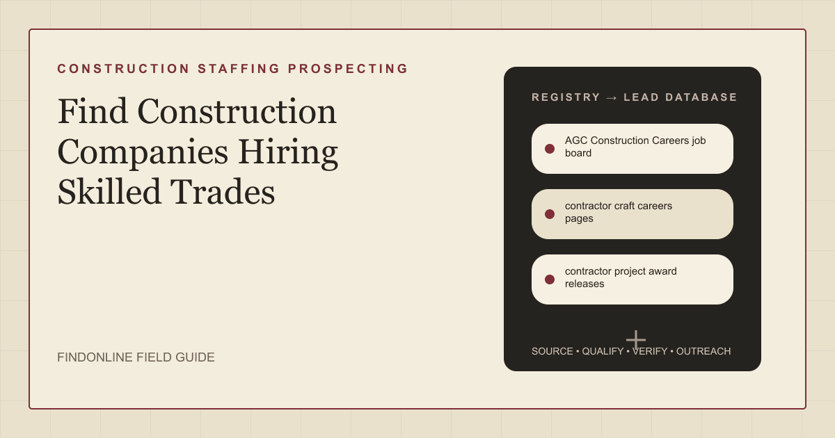 Thumbnail showing construction trade hiring sources: AGC Construction Careers job board, contractor craft careers pages, and contractor project award releases