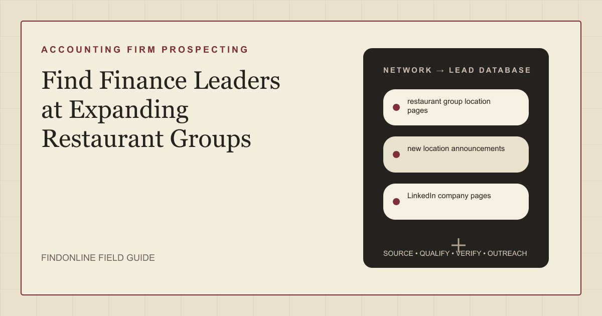 Restaurant group finance-leader research using location pages, opening announcements, and LinkedIn company pages