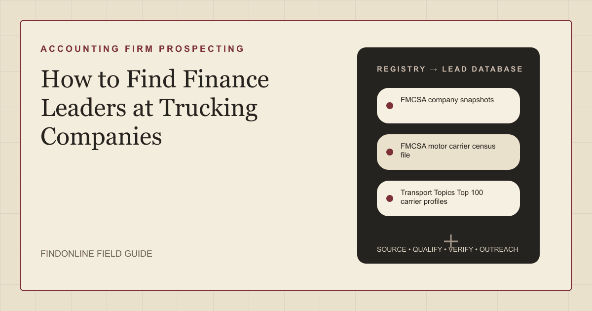 Directory-style cover showing trucking carrier records from FMCSA company snapshots, the motor carrier census file, Transport Topics profiles, and leadership pages