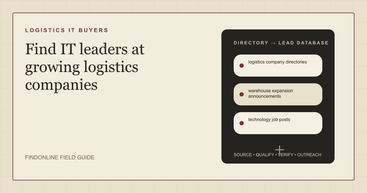 Find IT leaders at growing logistics companies using directories, expansion announcements, and technology job posts.