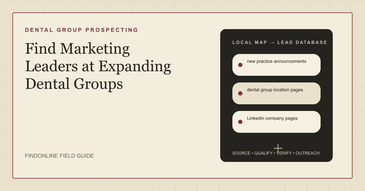 Map of dental group office locations with marketing leader roles highlighted for agency prospecting